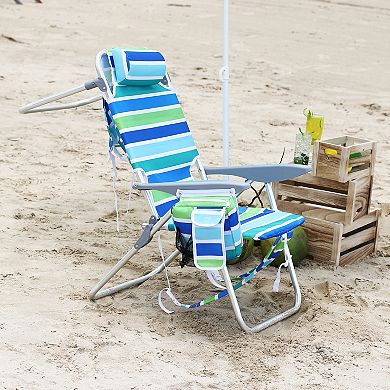 Beach Chairs for Adults 2 Pack, High Backpack Folding Chair with 5 Position Recline