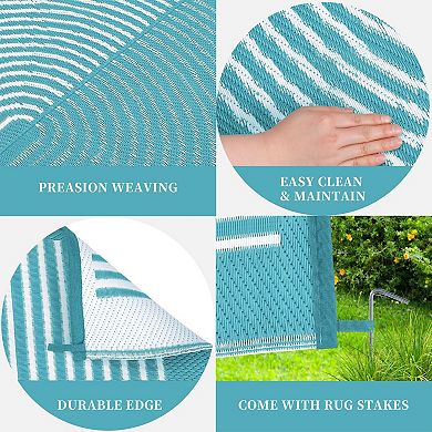 Outdoor Waterproof Rug, Plastic Straw Camping Rug, Reversible Floor Mat for Picnic Deck & RV