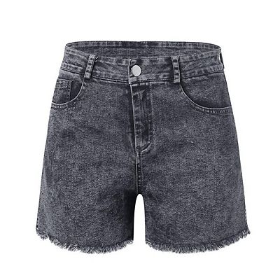 Womens Stretchy High Waisted Frayed Raw Hem Distressed Denim Shorts