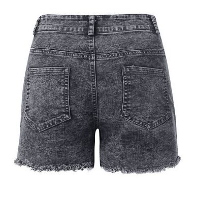 Womens Stretchy High Waisted Frayed Raw Hem Distressed Denim Shorts