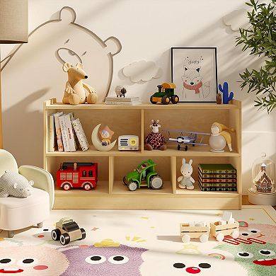 Wooden 5-Section 2-Tier Bookshelf, Open Shelving Kids Bookcase with Toy Storage Organizer