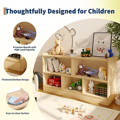 Wooden 5-Section 2-Tier Bookshelf, Open Shelving Kids Bookcase with Toy Storage Organizer