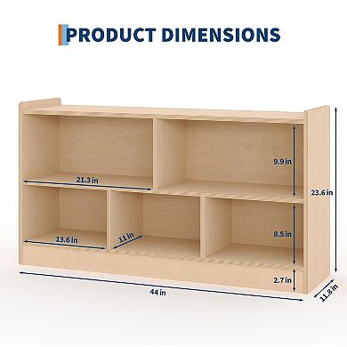 Wooden 5-Section 2-Tier Bookshelf, Open Shelving Kids Bookcase with Toy Storage Organizer