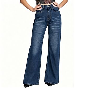 Women's Casual Wide Leg Jeans High Waist Loose Fit Denim Pants with Classic Closure