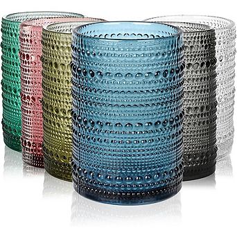 Hobnail Glass Tumblers Set of 6, Embossed Vintage Highball Glasses