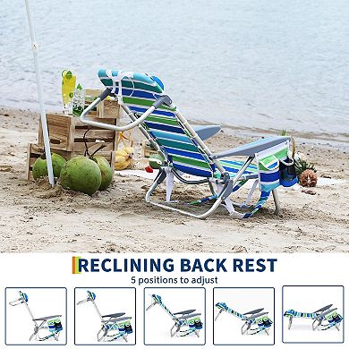 2 PCS Backpack Low Beach Chair for Adults,Reclining Heavy-Duty Folding Chair