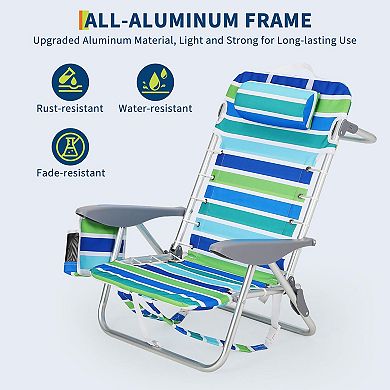 2 PCS Backpack Low Beach Chair for Adults,Reclining Heavy-Duty Folding Chair