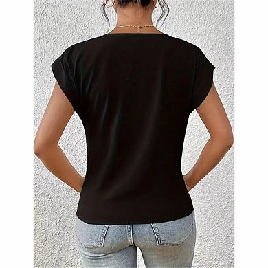 Women's V-Neck Twist Front Short Sleeve Top