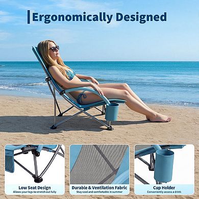 2 Pack High Extra Wide Beach Chair Lightweight Portable Lay Flat Folding Beach Chair for Camping