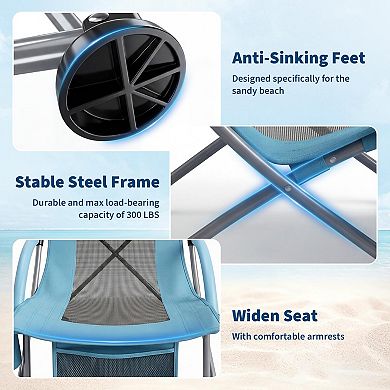 2 Pack High Extra Wide Beach Chair Lightweight Portable Lay Flat Folding Beach Chair for Camping