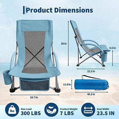 2 Pack High Extra Wide Beach Chair Lightweight Portable Lay Flat Folding Beach Chair for Camping
