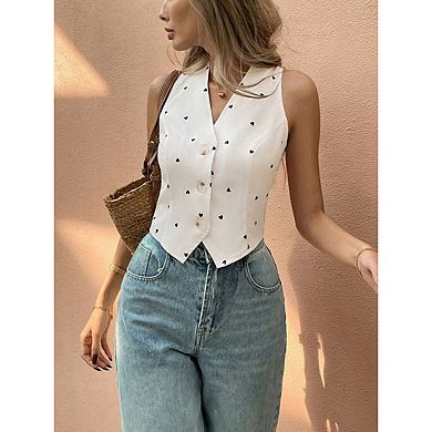 Women Button Down Vest Sleeveless V Neck Tank Top