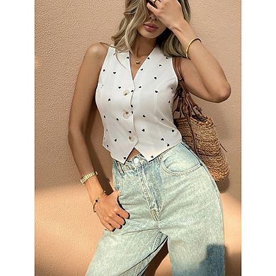 Women Button Down Vest Sleeveless V Neck Tank Top