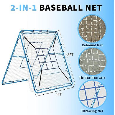 2-in-1 Baseball Rebounder Net, Adjustable Bounce Back Net Baseball Trainer
