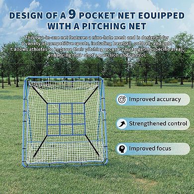 2-in-1 Baseball Rebounder Net, Adjustable Bounce Back Net Baseball Trainer