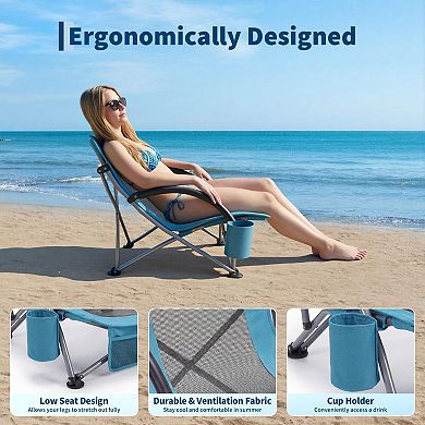 Low Beach Chair,Folding Portable Lay Chairs,Lightweight Extra Wide Seat Chair for Camping,Travel