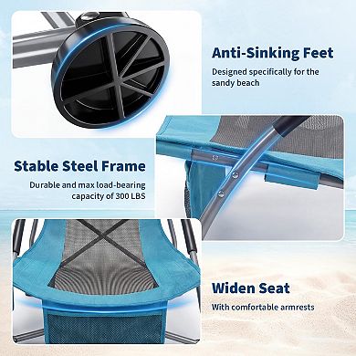 Low Beach Chair,Folding Portable Lay Chairs,Lightweight Extra Wide Seat Chair for Camping,Travel