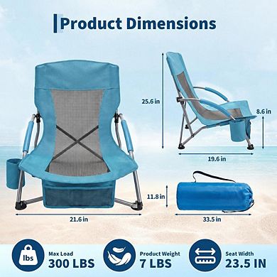 Low Beach Chair,Folding Portable Lay Chairs,Lightweight Extra Wide Seat Chair for Camping,Travel