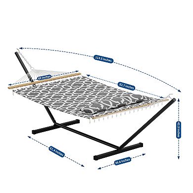 Double Hammock with Stand for 2 Adults, Heavy Duty Portable Quilted Hammock Bed