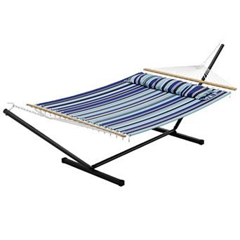 Double Hammock with Stand for 2 Adults, Heavy Duty Portable Quilted Hammock Bed