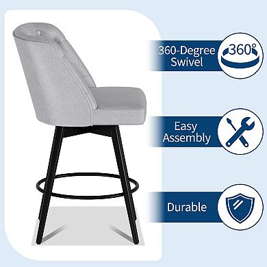 Set of 2 26" Counter Height Swivel Bar Stools, Linen Upholstered Kitchen Island Chairs