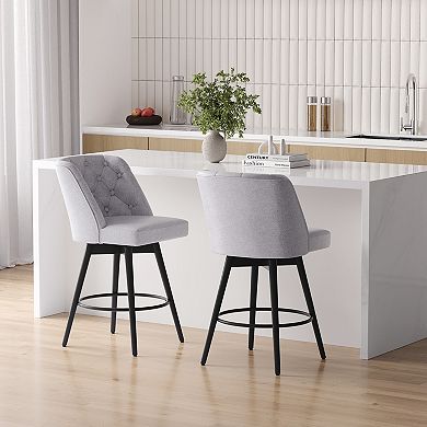 Set of 2 26" Counter Height Swivel Bar Stools, Linen Upholstered Kitchen Island Chairs