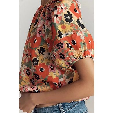 Women's Casual Floral Print Smocked Short Sleeve Bohemian Top Shirts
