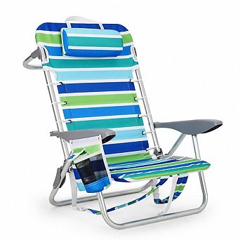Beach Lounge Chairs, High Backpack Portable Folding Lay Flat Beach Chair with 5 Position Recline