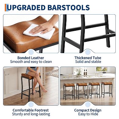 Modern 26 Inch Counter Height Bar Stool, Faux Leather Saddle Seat with Thick Padding