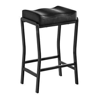 Modern 26 Inch Counter Height Bar Stool, Faux Leather Saddle Seat with Thick Padding
