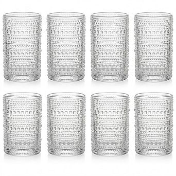8 pc Hobnail Glasses Set, Drinking Glasses for Water & Cocktails