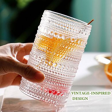 8pc Hobnail Glasses Set, Drinking Glasses for Water & Cocktails