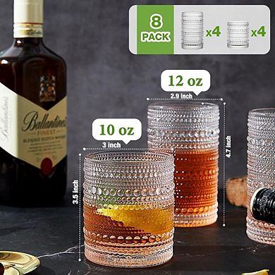 8pc Hobnail Glasses Set, Drinking Glasses for Water & Cocktails