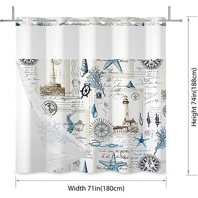 Nautical Shower Curtain with Snap-In Liner, Double-Layer Mesh, Weighted Fabric
