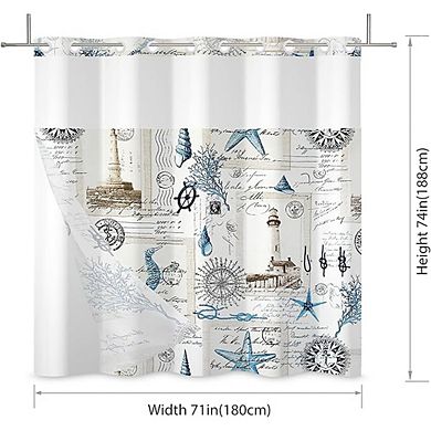 Nautical Shower Curtain with Snap-In Liner, Double-Layer Mesh, Weighted Fabric