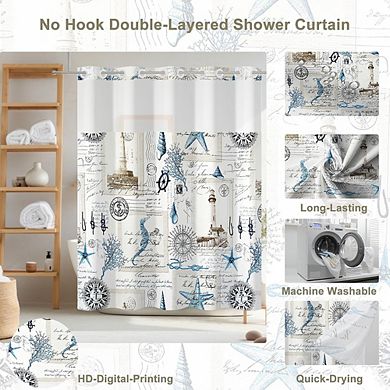 Nautical Shower Curtain with Snap-In Liner, Double-Layer Mesh, Weighted Fabric