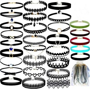 30 pc Black Choker Necklaces Set for Wo