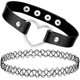 2 pc Leather Tattoo Choker Set