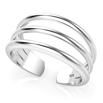 Three Row Adjustable Toe Band Ring in Silver