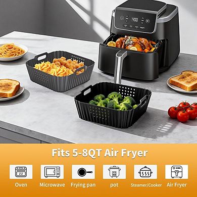 Air Fryer Silicone Liners, Reusable Non-Stick, Heat-Resistant Mats