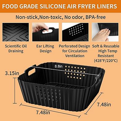 Air Fryer Silicone Liners, Reusable Non-Stick, Heat-Resistant Mats