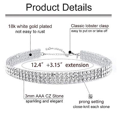 3 Row Rhinestone Gold Choker