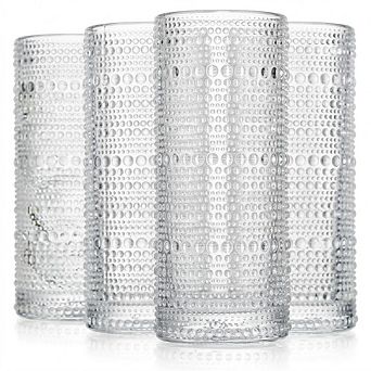 4 pc Modern Hobnail Highball Glasses, Drinking Glasses for Cocktails