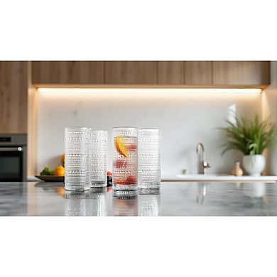 4pc Modern Hobnail Highball Glasses, Drinking Glasses for Cocktails