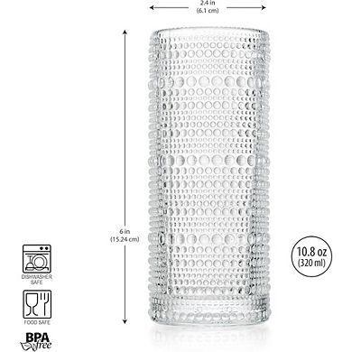 4pc Modern Hobnail Highball Glasses, Drinking Glasses for Cocktails