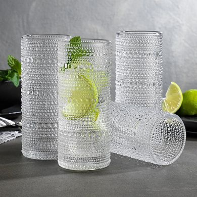 4pc Modern Hobnail Highball Glasses, Drinking Glasses for Cocktails