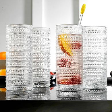 4pc Modern Hobnail Highball Glasses, Drinking Glasses for Cocktails