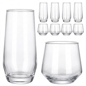 8 pc Crystal Drinking Glass Set, Highball & Stemless Glasses for Cocktails
