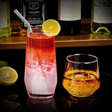8pc Crystal Drinking Glass Set, Highball & Stemless Glasses for Cocktails