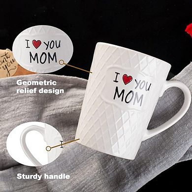 “I Love You Mom” 16oz Ceramic Mug Gift, Microwave Safe Coffee & Tea Cup
